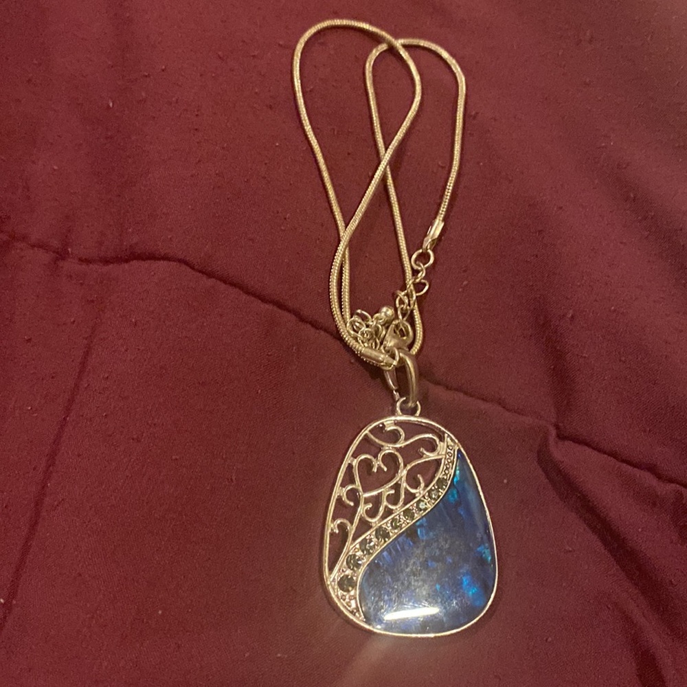 KC design abalone pendant and silver plate necklace.